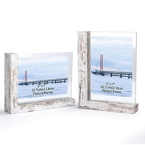 RLAVBL 2er Set Vintage-Weiß Bilderrahmen 13x18 cm, Doppelseitiger Glasbilderrahmen mit L-förmigem MDF-Sockel, für die Tischplatte von RLAVBL