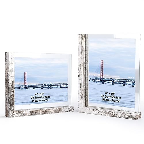 RLAVBL 2er Set Vintage-Weiß Bilderrahmen 20x25 cm, Doppelseitiger Glasbilderrahmen mit L-förmigem MDF-Sockel, für die Tischplatte von RLAVBL