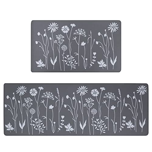 RLAVBL 2er Set praktische Küchenteppiche - Bequeme und rutschfeste PVC-Küchenmatten für Komfort und Sicherheit in Küche, Spüle und Wäscheraum, waschbare Küchenläufer, 43x120cm+43x75cm (Grauweiß) von RLAVBL