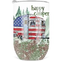 Happy Camper Weinbecher Mit Deckel, Reiseweinbecher Aus Metall, Weinglas Ohne Stiel, Isolierter Weinbecher, Lustige Camper-Geschenkidee von RLDHomeEdition