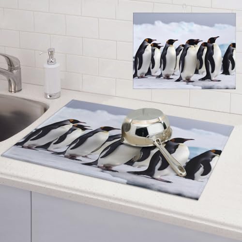 Abtropfmatte für Küche, Antarktis, Pinguine, Mikrofaser, saugfähig, Abtropfgestell-Pads für Küchentheke, 45,7 x 61 cm von RLDOBOFE
