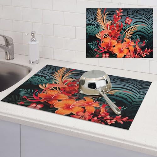 Abtropfmatte für Küche, hawaiianisches traditionelles Design, Mikrofaser, saugfähig, Abtropfgestell-Pads für Küchentheke, 45,7 x 61 cm von RLDOBOFE
