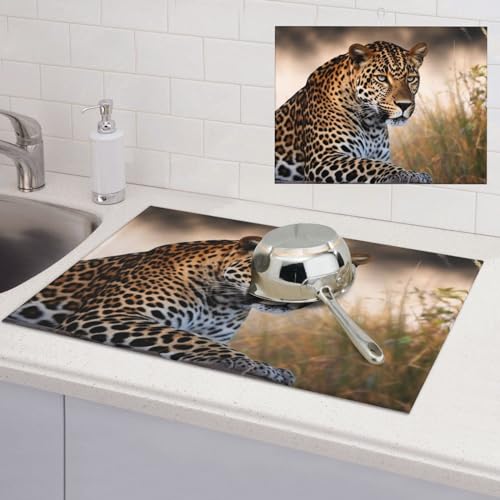 Abtropfmatte für Küchentheke, Motiv: afrikanisches Tier, Leopardenmuster, super saugfähig, wendbar, hitzebeständig, Abtropfmatte, rutschfeste Geschirrmatte für Kaffeemaschine, 45,7 x 61 cm von RLDOBOFE