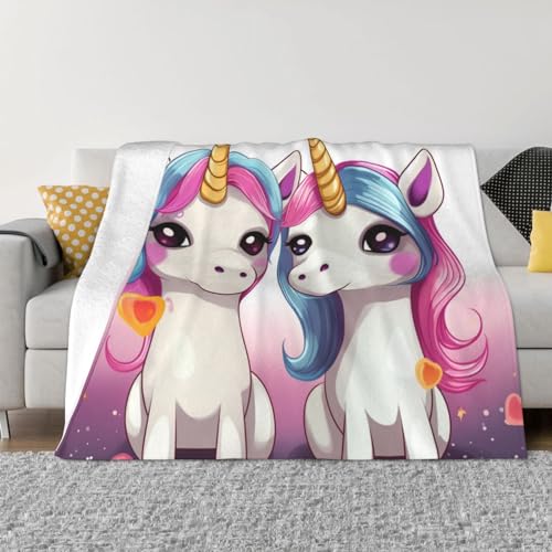 Micro-Fleece-Decke mit niedlichem Einhorn-Druck, ultraweich, flauschig, leicht, Plüschdecke, warm, gemütliche Decke für Wohnzimmer, Schlafzimmer, Sofa, 203,2 x 152,4 cm von RLDOBOFE