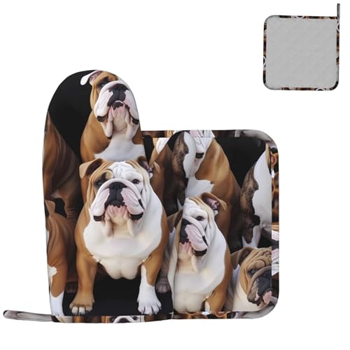Ofenhandschuhe und Topflappen, 2-teiliges Set, Kochhandschuh, englische Bulldoggen, Ofenhandschuh, hitzebeständig, Ofenhandschuh zum Kochen, Küche, Ofenhandschuhe, rutschfeste Ofenhandschuhe für Ofenhandschuhe und Topflappen, 2-teiliges Set, Kochhandschuh, englische Bulldoggen, Ofenhandschuh, hitzebeständig, Ofenhandschuh zum Kochen, Küche, Ofenhandschuhe, rutschfeste Ofenhandschuhe für von RLDOBOFE