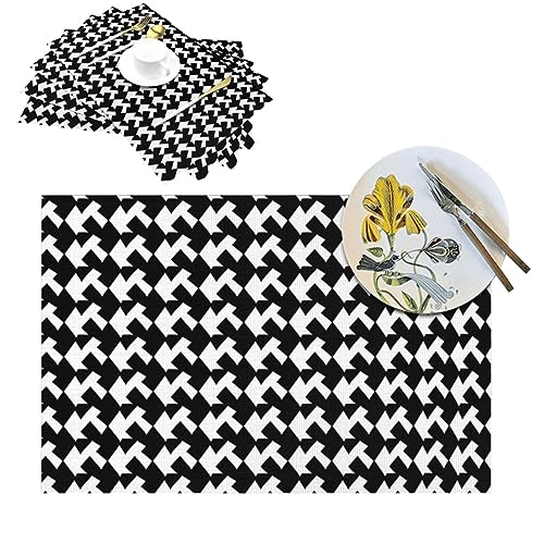 RLDOBOFE PVC Tischsets 1 Hitzebeständige Platzsets Hahnentritt Schwarz Gewebtes Tischset für Küche Rutschfest Esstisch Platzset Waschbar Tischsets für Couchtisch Outdoor von RLDOBOFE