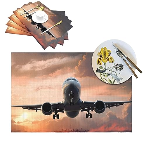 RLDOBOFE Tischsets 4 Stück Esstisch Platzsets Flugzeug Kunst rutschfeste PVC Tischmatte Hitzebeständig Gewebt Platzset für Küche Waschbar Tisch Tischsets für Couchtisch Outdoor von RLDOBOFE