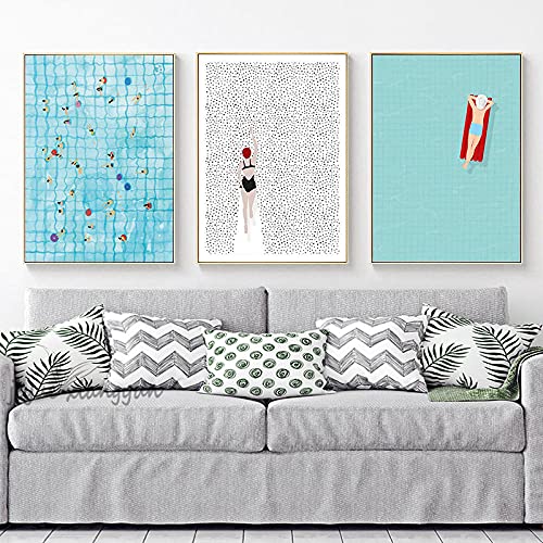 RLJHG Sommer Schwimmen Abstrakte Wanddeko Nordic Swimming Pool Poster Luftaufnahmen Leinwand Bild Bild Wohnzimmer Dekor 40x50 cm X3 Kein Rahmen von RLJHG