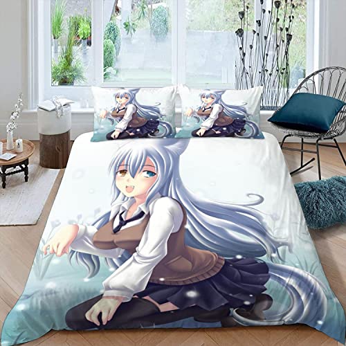 RLYXGS Anime Bettwäsche Set 3D Druck Japan Kinderbettwäsche 135x200 Manga Anime-Fans Otaku Mikrofaser Bettbezüge für Teenager Mädchen Bettwaren 2-teilig mit Reißverschluss+2 Kissenbezüge 80x80cm von RLYXGS