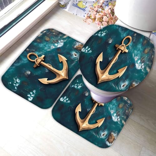 Anker Badematten Set 3 Teilig Ozean Blau rutschfest Absorbierend Flanell Badezimmerteppich U-förmiger Kontur Teppich WC-Deckel Waschbar Badteppich Saugfähige,50x80cm R13 Anker Badematten Set 3 Teilig Ozean Blau rutschfest Absorbierend Flanell Badezimmerteppich U-förmiger Kontur Teppich WC-Deckel Waschbar Badteppich Saugfähige,50x80cm R13 von RLYXGS