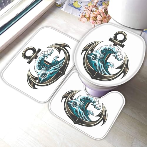 Anker Badematten Set 3 Teilig Ozean Wellen rutschfest Absorbierend Flanell Badezimmerteppich U-förmiger Kontur Teppich WC-Deckel Waschbar Badteppich Saugfähige,50x80cm R24 Anker Badematten Set 3 Teilig Ozean Wellen rutschfest Absorbierend Flanell Badezimmerteppich U-förmiger Kontur Teppich WC-Deckel Waschbar Badteppich Saugfähige,50x80cm R24 von RLYXGS