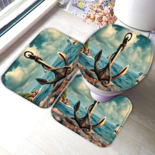 Anker Badematten Set 3D Ozean rutschfest Absorbierend Flanell Badezimmerteppich 3-teiliges 50x80cm Waschbar Badteppich Saugfähige Badvorleger mit WC Deckelbezug R15 Anker Badematten Set 3D Ozean rutschfest Absorbierend Flanell Badezimmerteppich 3-teiliges 50x80cm Waschbar Badteppich Saugfähige Badvorleger mit WC Deckelbezug R15 von RLYXGS