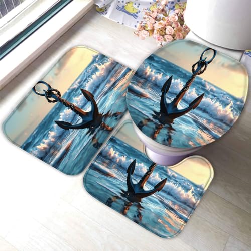 Anker Badematten Set 3D Ozean rutschfest Absorbierend Flanell Badezimmerteppich 3-teiliges 50x80cm Waschbar Badteppich Saugfähige Badvorleger mit WC Deckelbezug R19 Anker Badematten Set 3D Ozean rutschfest Absorbierend Flanell Badezimmerteppich 3-teiliges 50x80cm Waschbar Badteppich Saugfähige Badvorleger mit WC Deckelbezug R19 von RLYXGS