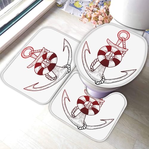 Anker Badematten Set 3D Rettungsring rutschfest Absorbierend Flanell Badezimmerteppich 3-teiliges 50x80cm Waschbar Badteppich Saugfähige Badvorleger mit WC Deckelbezug R26 Anker Badematten Set 3D Rettungsring rutschfest Absorbierend Flanell Badezimmerteppich 3-teiliges 50x80cm Waschbar Badteppich Saugfähige Badvorleger mit WC Deckelbezug R26 von RLYXGS