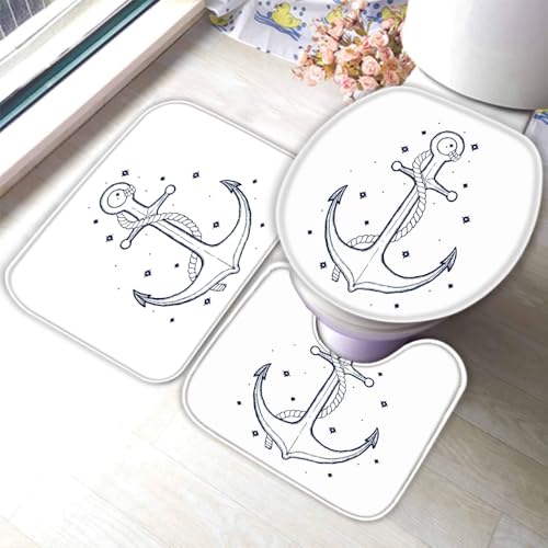 Anker Badematten Set 3D Weiß Ozean rutschfest Absorbierend Flanell Badezimmerteppich 3-teiliges 50x80cm Waschbar Badteppich Saugfähige Badvorleger mit WC Deckelbezug R30 Anker Badematten Set 3D Weiß Ozean rutschfest Absorbierend Flanell Badezimmerteppich 3-teiliges 50x80cm Waschbar Badteppich Saugfähige Badvorleger mit WC Deckelbezug R30 von RLYXGS