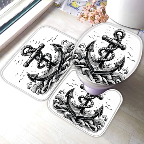 Badematten Set 3 Teilig Anker rutschfest Flanell Badezimmerteppich 40x60cm 3D Ozean U-förmiger Kontur Teppich und WC-Deckel Waschbar Badteppich Weich Saugfähige R27 Badematten Set 3 Teilig Anker rutschfest Flanell Badezimmerteppich 40x60cm 3D Ozean U-förmiger Kontur Teppich und WC-Deckel Waschbar Badteppich Weich Saugfähige R27 von RLYXGS