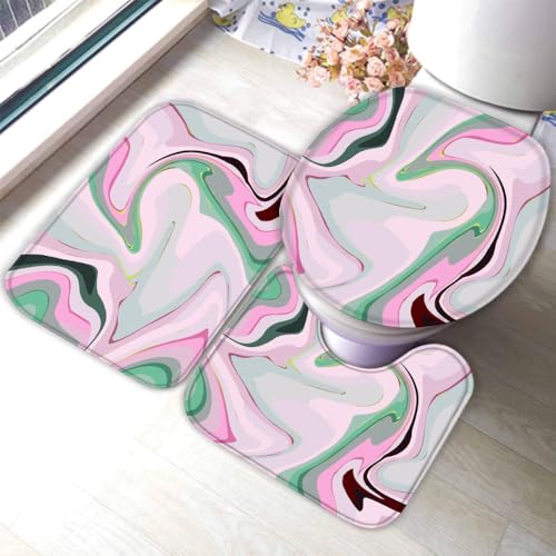 Badematten Set 3 Teilig Marmor rutschfest Flanell Badezimmerteppich 40x60cm 3D Rosa Grün U-förmiger Kontur Teppich und WC-Deckel Waschbar Badteppich Weich Saugfähige R42 Badematten Set 3 Teilig Marmor rutschfest Flanell Badezimmerteppich 40x60cm 3D Rosa Grün U-förmiger Kontur Teppich und WC-Deckel Waschbar Badteppich Weich Saugfähige R42 von RLYXGS