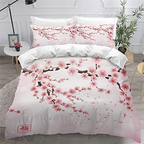 RLYXGS KirschblüTen Bettwäsche 135x200cm 3D Drucken Japan Bettbezug Set für Jungen Mädchen Teens Kinderbettwäsche Mikrofaser Weiche Luxus Bettwaren Raumdekor 3-teiliges +2 Kissenbezug 80x80 von RLYXGS