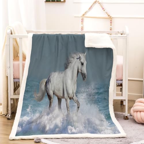 Kuscheldecke 130x150 Pferd 3D Tier Warm Fleece-Decke Weich Flauschige Sherpa Wohndecke Microfaser Sofadecke Couchdecke Zweiseitige Decke Dekor Schlafzimmer Kollektion Winter von RLYXGS