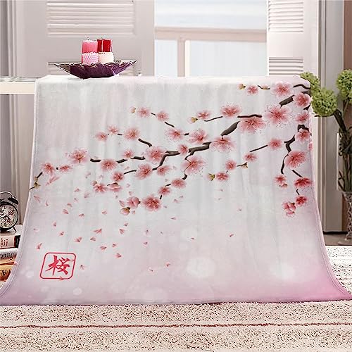 Kuscheldecke Erwachsene 3D Japanische Kirschblüten Flanelldecke Sherpa Fleecedecke Motiv Decke 150x200 cm Mädchen Jungen Pinke Blume Weiche Microfaser Warmer Wohndecke Bettüberwurf Sofatdecke von RLYXGS