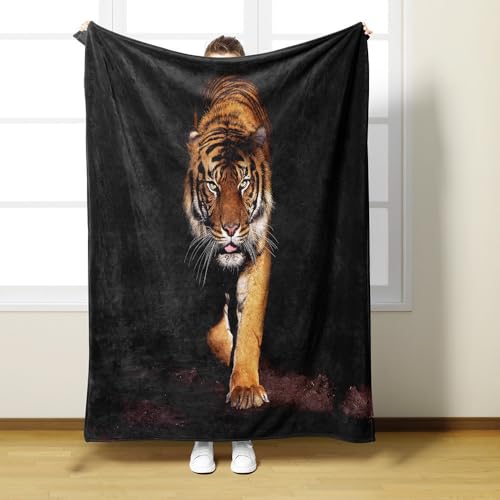 Kuscheldecke Erwachsene 3D Tiger Flanelldecke Motiv Decke 150x200 cm Mädchen Jungen Schwarz Tierisch Weiche Microfaser Warmer Wohndecke Bettüberwurf Sofatdecke B604 von RLYXGS
