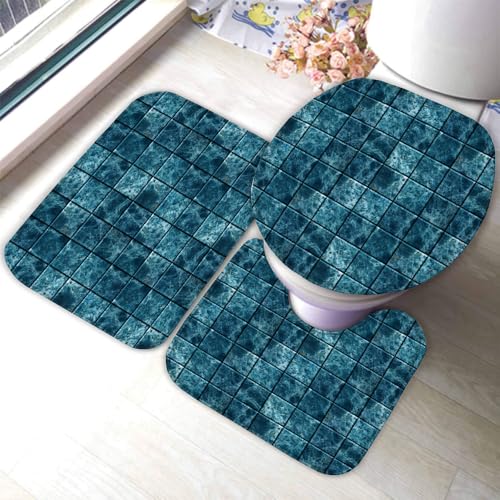 Marmor Badematten Set 3 Teilig Blau rutschfest Saugfähiger Badezimmerteppich U-förmiger Kontur Teppich, WC-Deckel Waschbar Duschvorleger Badaccessoires 40x60cm R61 von RLYXGS