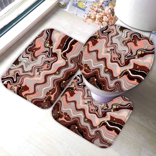 Marmor Badematten Set 3 Teilig Braun Gold rutschfest Absorbierend Flanell Badezimmerteppich U-förmiger Kontur Teppich WC-Deckel Waschbar Badteppich Saugfähige,50x80cm R51 Marmor Badematten Set 3 Teilig Braun Gold rutschfest Absorbierend Flanell Badezimmerteppich U-förmiger Kontur Teppich WC-Deckel Waschbar Badteppich Saugfähige,50x80cm R51 von RLYXGS