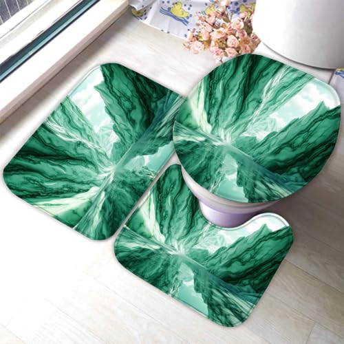 Marmor Badematten Set 3 Teilig Grün rutschfest Absorbierend Flanell Badezimmerteppich U-förmiger Kontur Teppich WC-Deckel Waschbar Badteppich Saugfähige,50x80cm R55 von RLYXGS