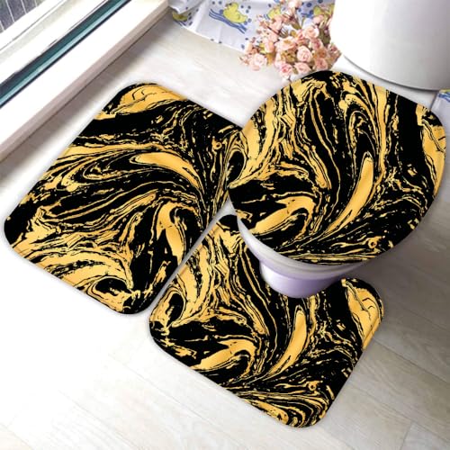 Marmor Badematten Set 3D Gelb Schwarz rutschfest Absorbierend Flanell Badezimmerteppich 3-teiliges 50x80cm Waschbar Badteppich Saugfähige Badvorleger mit WC Deckelbezug R45 Marmor Badematten Set 3D Gelb Schwarz rutschfest Absorbierend Flanell Badezimmerteppich 3-teiliges 50x80cm Waschbar Badteppich Saugfähige Badvorleger mit WC Deckelbezug R45 von RLYXGS