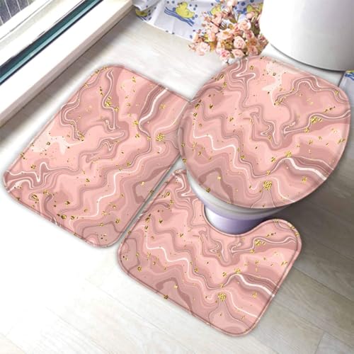 Marmor Badematten Set 3D Gold Rosa rutschfest Absorbierend Flanell Badezimmerteppich 3-teiliges 50x80cm Waschbar Badteppich Saugfähige Badvorleger mit WC Deckelbezug R49 Marmor Badematten Set 3D Gold Rosa rutschfest Absorbierend Flanell Badezimmerteppich 3-teiliges 50x80cm Waschbar Badteppich Saugfähige Badvorleger mit WC Deckelbezug R49 von RLYXGS