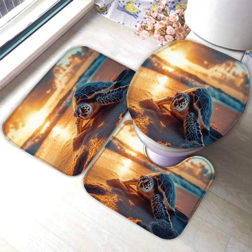 Meeresschildkröten Badematten Set 3D Ozean Tiere rutschfest Absorbierend Flanell Badezimmerteppich 3-teiliges 50x80cm Waschbar Badteppich Saugfähige Badvorleger mit WC Deckelbezug R11 Meeresschildkröten Badematten Set 3D Ozean Tiere rutschfest Absorbierend Flanell Badezimmerteppich 3-teiliges 50x80cm Waschbar Badteppich Saugfähige Badvorleger mit WC Deckelbezug R11 von RLYXGS