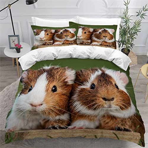 Meerschweinchen Bettwäsche 135x200cm 3D Drucken Meerschweinchen Bettbezug Set für Jungen Mädchen Teens Kinderbettwäsche Mikrofaser Weiche Luxus Bettwaren Raumdekor 3-teiliges +2 Kissenbezug 80x80 von RLYXGS