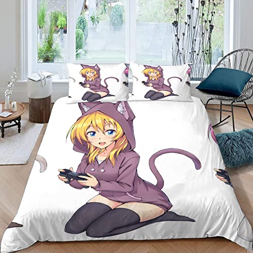 RLYXGS Anime Bettwäsche 155x220 3D Druck Anime Bettwäsche-Sets Anime-Schmetterlingsmädchen Mikrofaser Bettbezug für Jungen Teenager Bettwaren 3-teilig mit Reißverschluss+2 Kissenbezüge 80x80cm von RLYXGS