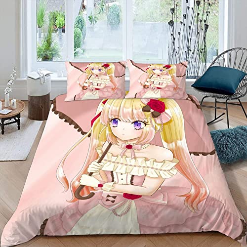 RLYXGS Anime Bettwäsche Set 3D Druck Anime Kinderbettwäsche 135x200 Mangas Anime-Fans Japan Mikrofaser Bettbezüge für Teenager Mädchen Bettwaren 2-teilig mit Reißverschluss+2 Kissenbezüge 80x80cm von RLYXGS