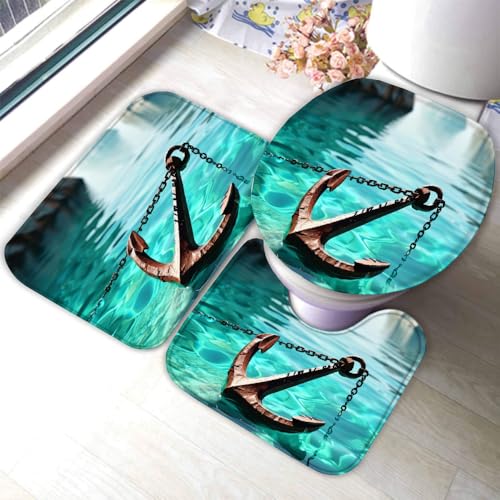 RLYXGS Anker Badematten Set 3D Ozean Blau rutschfest Absorbierend Flanell Badezimmerteppich 3-teiliges 50x80cm Waschbar Badteppich Saugfähige Badvorleger mit WC Deckelbezug R3 RLYXGS Anker Badematten Set 3D Ozean Blau rutschfest Absorbierend Flanell Badezimmerteppich 3-teiliges 50x80cm Waschbar Badteppich Saugfähige Badvorleger mit WC Deckelbezug R3 von RLYXGS