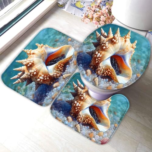RLYXGS Muscheln Muschel Badematten Set 3 Teilig Ozean rutschfest Absorbierend Flanell Badezimmerteppich U-förmiger Kontur Teppich WC-Deckel Waschbar Badteppich Saugfähige,50x80cm R5 RLYXGS Muscheln Muschel Badematten Set 3 Teilig Ozean rutschfest Absorbierend Flanell Badezimmerteppich U-förmiger Kontur Teppich WC-Deckel Waschbar Badteppich Saugfähige,50x80cm R5 von RLYXGS