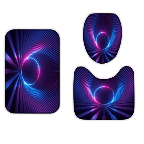 RLYXGS Neonschild Badezimmermatten und Teppiche 3-Teiligs Set Lasershow Flanell Memory Foam rutschfeste Matten und Badteppich,Pink Blau Toilettendeckelabdeckung,Badvorleger Badgarnitur WC Vorleger von RLYXGS
