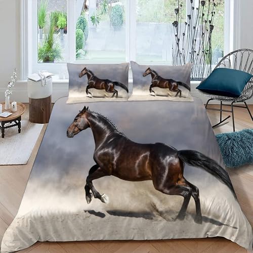 RLYXGS Pferd Kinderbettwäsche 135x200 3teilig für Jungen Mädchen Tier 3D Druck Bettbezug mit Reißverschluss Winter Warm Mikrofaser Bettwäsche Set mit 2 Kissenbezüge 80x80cm von RLYXGS