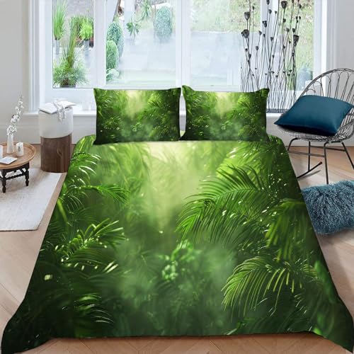 RLYXGS Tropisch Palmblätter Bettwäsche Set 135x200cm Teenager Mädchen Grün 3D Weich Mikrofaser Bettbezug mit Reißverschluss und 2 Kissenbezüge 80x80cm für Jungen Kinder Bettbezüge 3teilig von RLYXGS