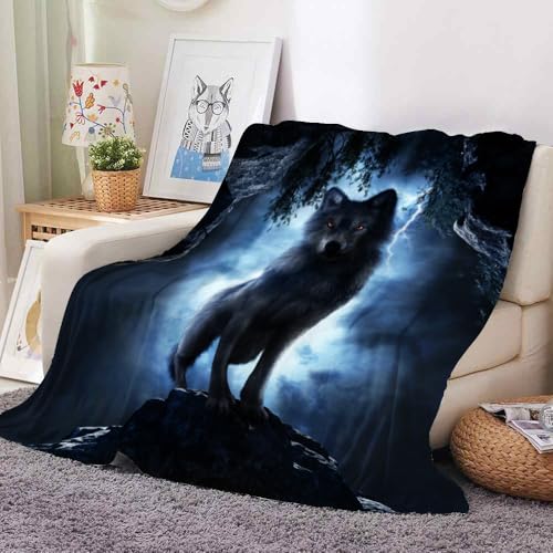 RLYXGS Wolf Kuscheldecke Flauschig 150x200 Tiere Mond Weich Sofadecke Kuschelig Decke Sommer Flanelldecke Wohndecke Schlafdecke personalisierte Tagesdecke couchdecke B356 von RLYXGS