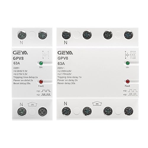 GPV8-63 Din-Schiene Automatischer Über-/Unterspannungsschutz 220 V AC Einphasig und Dreiphasig Selbstrückstellender Schutz 80 A(63a,GPV8-U 4P) von RLZQSGOT