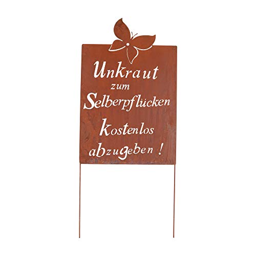 UNUS Gartendeko Gartenstecker aus Edelrost Metall Garten Schild mit Spruch Unkraut 66x43,5 cm von UNUS