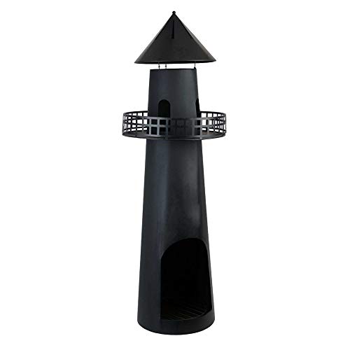 UNUS Gartenkamin Leuchtturm aus Metall als Feuerschale für den Garten schwarz 131 cm von UNUS