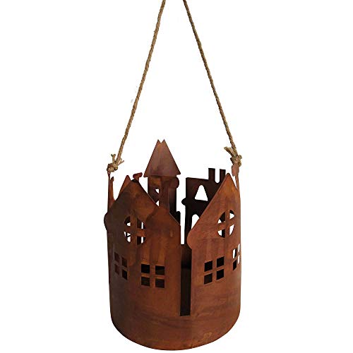 UNUS Deko Rost Laterne zum Aufhängen mit Jutekordel, Edelrost Windlicht für Garten, Terrasse, Balkon und Zuhause von UNUS