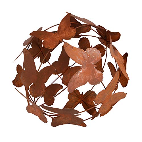 UNUS Gartendeko Rost Kugel Schmetterlinge, Gartenkugel Edelrost, Deko Metallkugel Rostoptik, Dekokugel (29 cm) von UNUS
