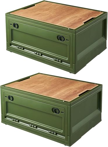 RMAN 2er Set Aufbewahrungsbox mit Deckel 38L Campingbox mit 4 Rollen Campingschrank Faltbar Kofferraum Organize Camping Zubehör für Reisen im Freien, Camping, Familie - Grün von RMAN