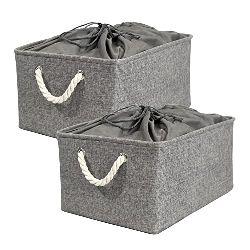 RMAN 2er Set Aufbewahrungsbox Zusammenklappbarer Aufbewahrungswürfel Aufbewahrungskorb Kleiderschrank Organizer rdnungssystem Staubdicht Kordelzug Storage Boxes für Schrank, Regal, Kleidung (Grau) von RMAN