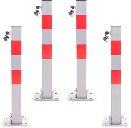 RMAN 4 × Parkpfosten Klappbar 60cm Parkplatzsperre Absperrpfosten Reflexstreifen Robust mit 5 Schlüssel Parkplatz Sperre Stabil ignalstreifen, Silber-Grau-Rot von RMAN