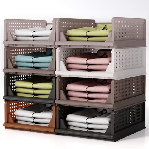 RMAN 8 Stück Kleiderschrank Organizer Faltbar Schrank Organizer Stapelbar Multifunktionale Schubladenboxen für Bad Küche Platzsparende Schrank Schublade aufbewahrungsbox (Braun) von RMAN