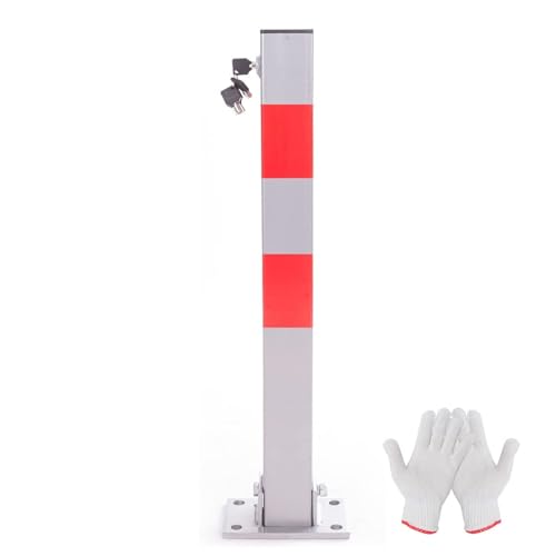 RMAN Parkpfosten Klappbar 60cm Parkplatzsperre Absperrpfosten Reflexstreifen Robust mit 5 Schlüssel Parkplatz Sperre Stabil ignalstreifen, Silber-Grau-Rot von RMAN
